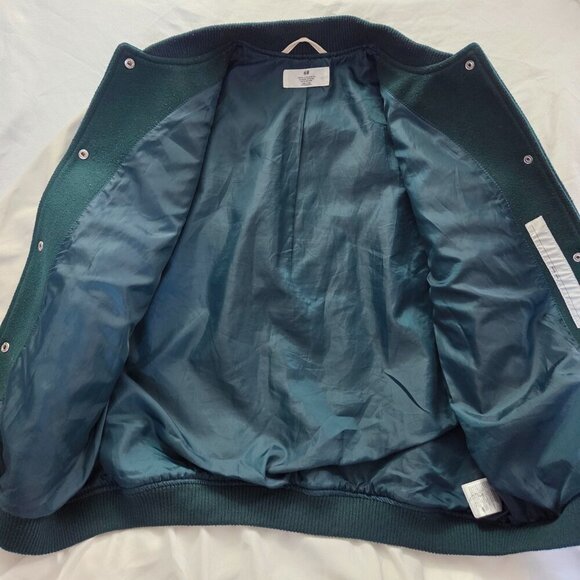 H&M Kids Varsity Bomber Jacket | Green Letterman Coat | Size 14-16 (13-14Y) - Picture 10 of 11